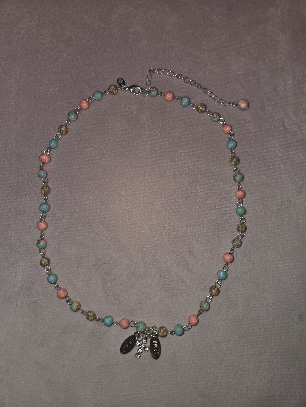 Beaded Multi-Color Charm Necklace – Coral, Turquoise & Gold Accents